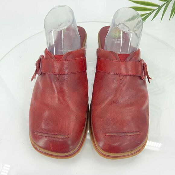 Earth Shoe Gelron 2000 Tyler Womens Clogs Size 11 Red Leather Wedge Heel Shoe - Picture 4 of 12